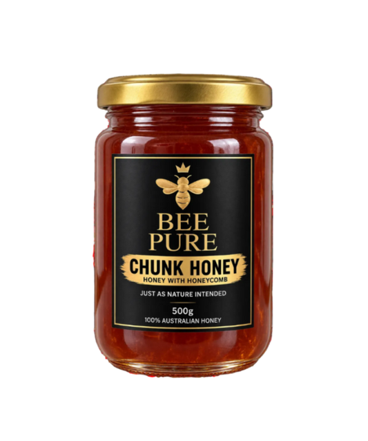 Bee Pure Australian Chunk Honey with Honeycomb – 500g 🍯