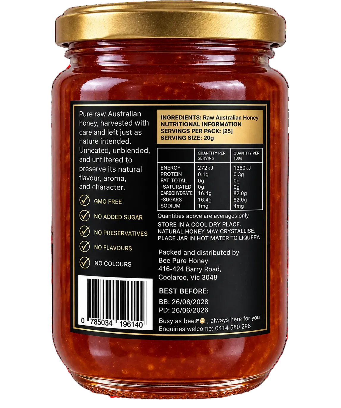 Bee Pure Australian Chunk Honey with Honeycomb – 500g 🍯
